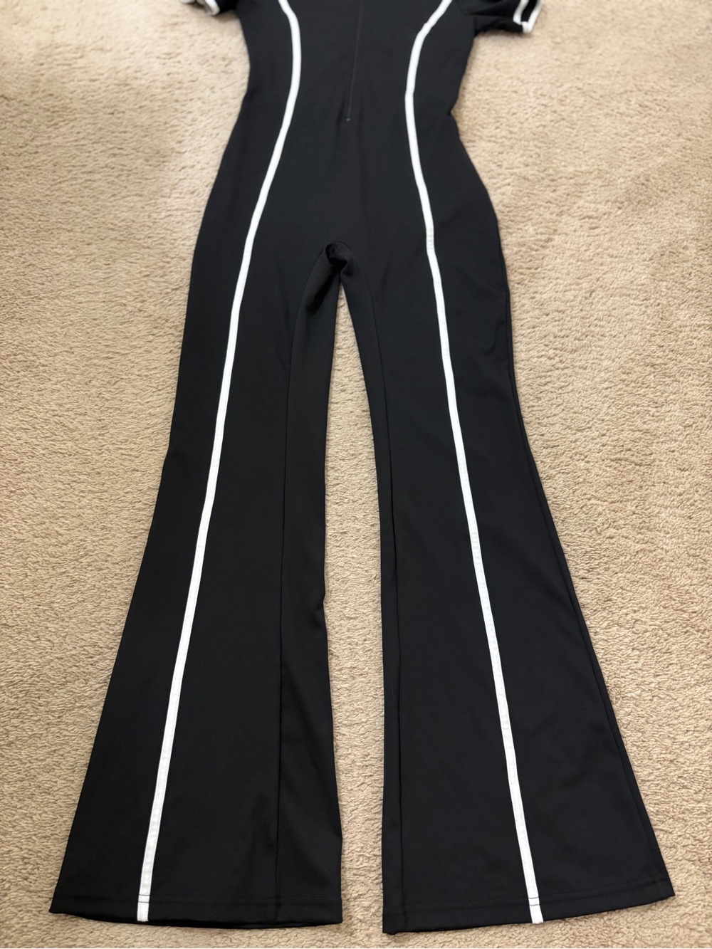 Black Flared Jumpsuit with White Piping